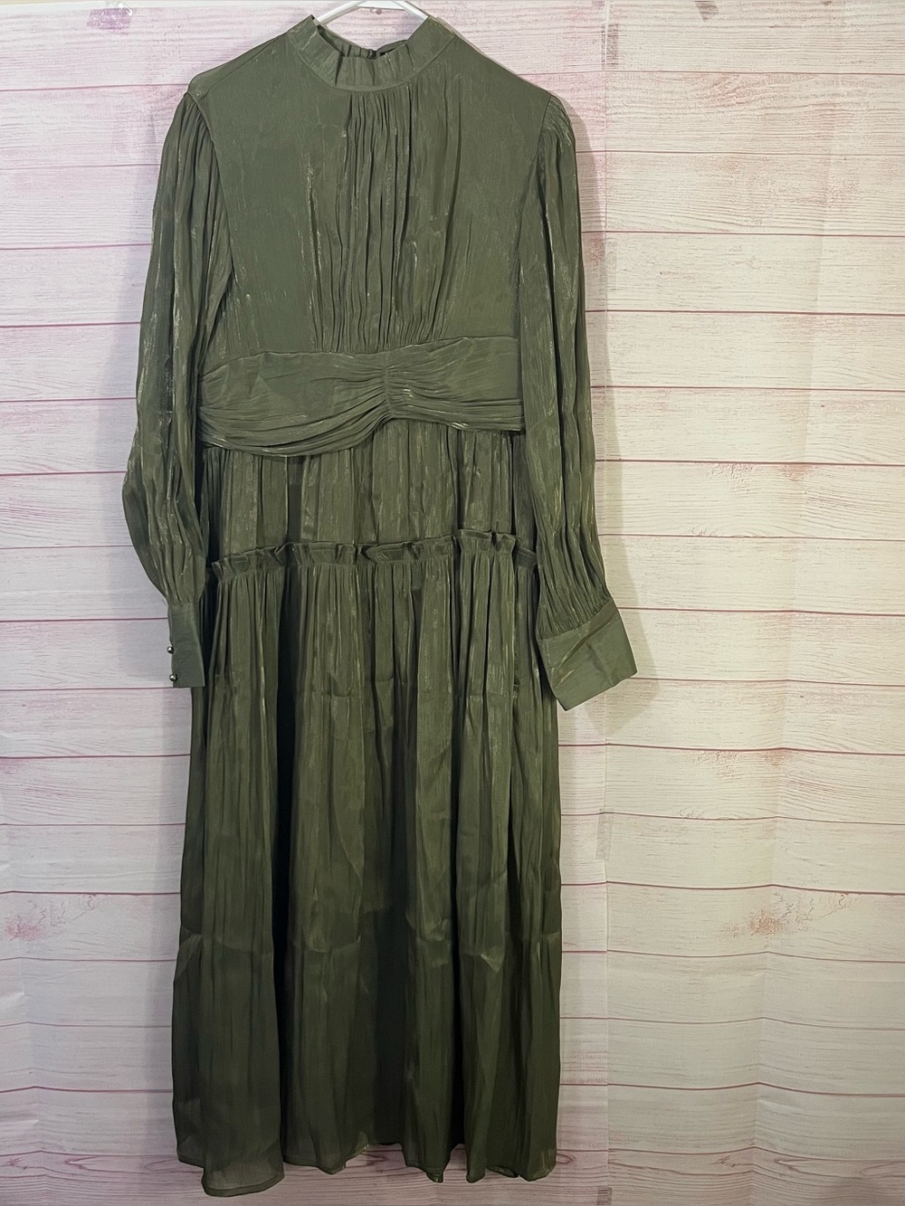 Anewsta NEW Olive Green Long Sleeve Teir‎ Maxi Dress Size 12